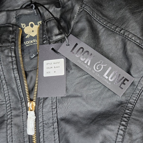 Lock & Love Black Premium Faux Leather Moto Biker Jacket‎ - Size M - New - Picture 4 of 8